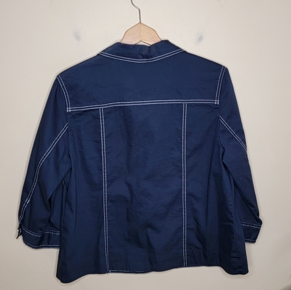 TanJay | Navy Blue Button Front Jacket with Seaming Details - Picture 3 of 5